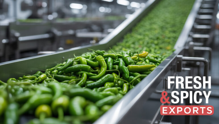 Fresh Indian green chillies ready for export to UAE by Jenika Enterprise Pvt. Ltd.